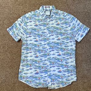 Nearly New Collared Shirt With Whacky Boat Pattern